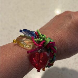 Colorful Braided Bracelet with Heart Charms
